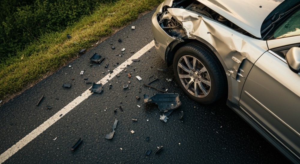 Groźna kolizja na ul. Andersa: motorower zderzył się z Mercedesem, dwie osoby ranne